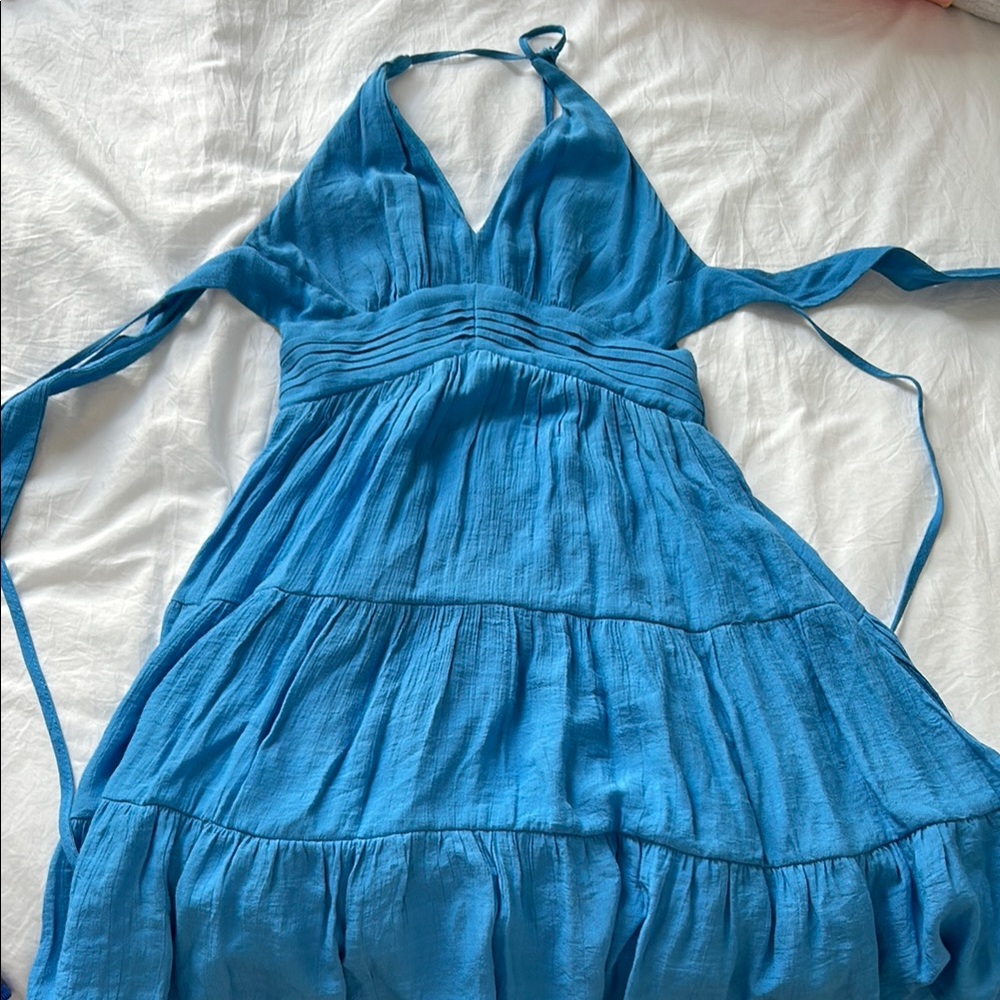 Elegant Blue Halter Dress